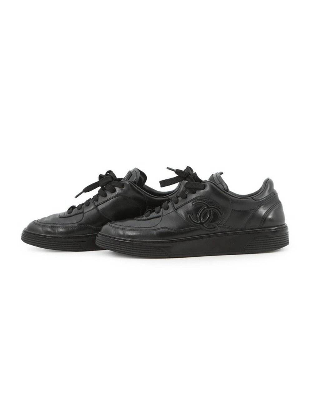 Chanel Sneakers CC Logo 38 Calfskin Shoes Black - Picture 2 of 10